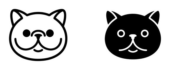Fototapeta premium Cute Cat Faces Vector Icons, Simple Black and White Pet Emoticons for Design, Adorable Feline Head Graphics