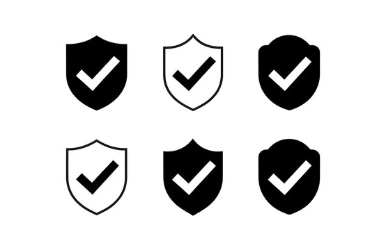 Black checkmark shield icons with white accents in a grid