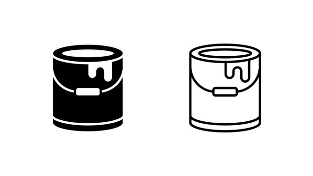 Bucket glyph and outline icon. Paint can drip. Renovation supply.
