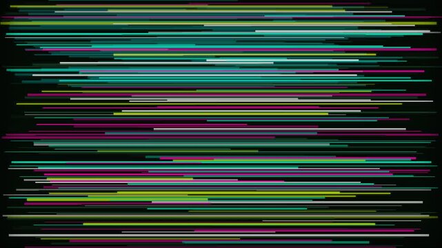 Abstract digital glitch art with colorful horizontal lines on black background for tech concepts