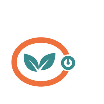 Green energy logo with leaves and power button