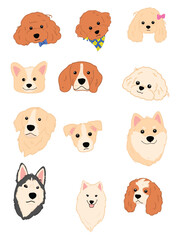 Fototapeta premium Cute Dogs Hand Drawn Illustration Set, Popular Dog Breeds Including Husky, Retriever, Poodle and Akita