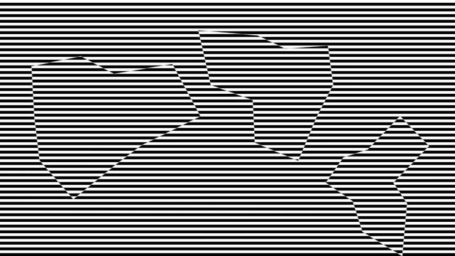 Black and white optical illusion art with horizontal stripes creating hidden geometric shapes that trick human vision
