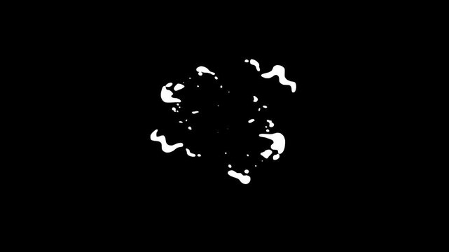 Liquid splash burst FX, 2D drip FX elements, hand drawn liquid flow, water bubbles explosion burst animation, energy shine smoke on black screen background.