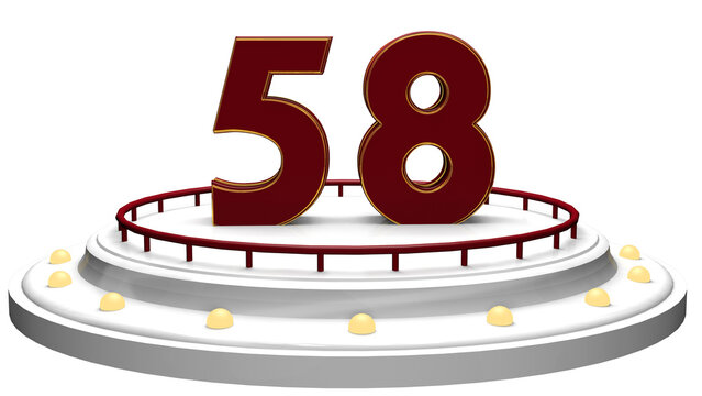 Elegant red 3D Number 58 Display on White Podium