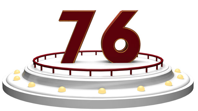 Elegant red 3D Number 76 Display on White Podium