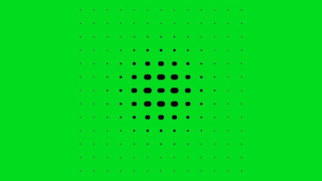Abstract geometric dot pattern on bright green background with dynamic scaling shapes