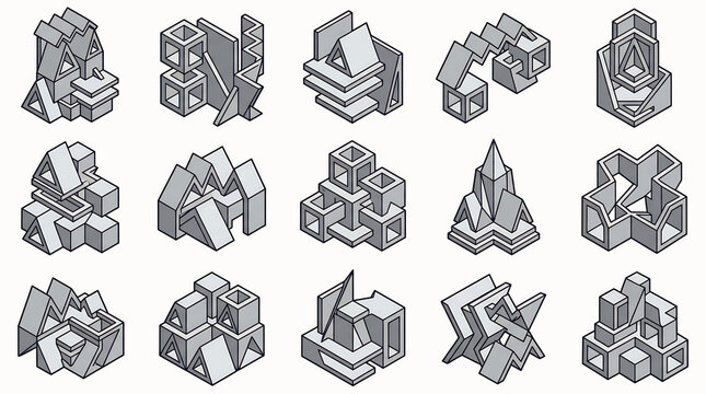Block isometric cube geometric in shape structure abstract of module set collection architecture design element