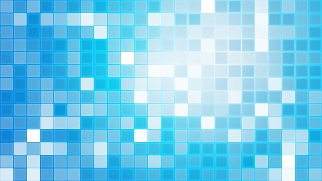 Abstract blue mosaic square grid pattern background with glowing light highlights