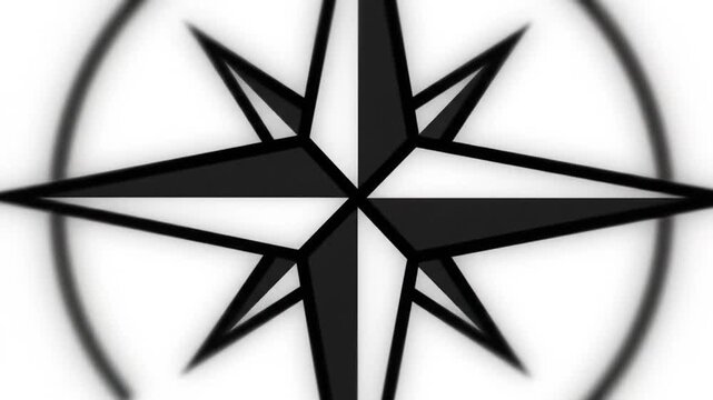Black and white compass rose graphic with circular framing element
