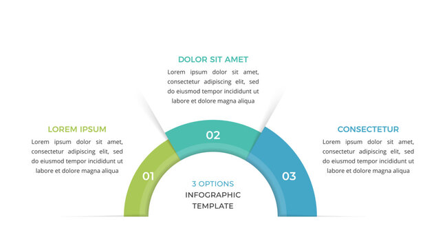 Semicircular infographic template with three numbered arc segments arranged in a half-ring