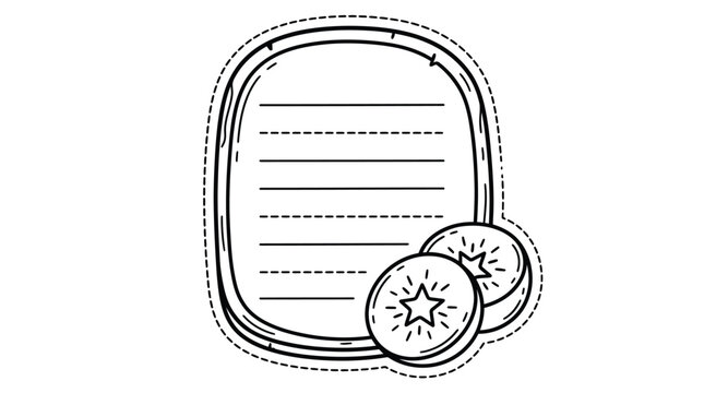 Hand drawn doodle sticker frame featuring lined writing space and cute star icons designed for journaling planners scrapbooks and educational classroom materials with a bold black outline on white bac