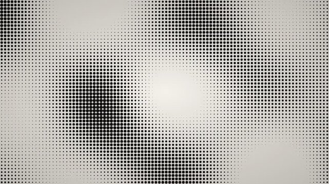 Abstract halftone dot pattern background with monochrome gradient texture and dynamic circular optical art design elements