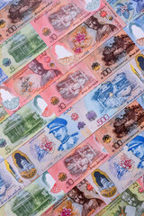 Brunei paper money, dollar banknotes and sen coins as currency for exchange or travel. Brunei money © chernikovatv