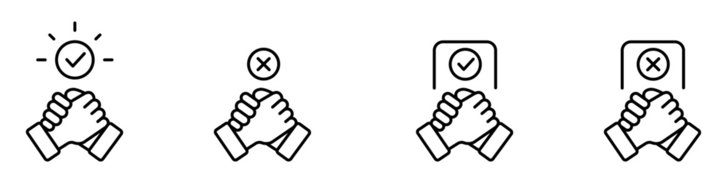 Community web icons set for business handshake approval and agreement rejection featuring handshake icon set