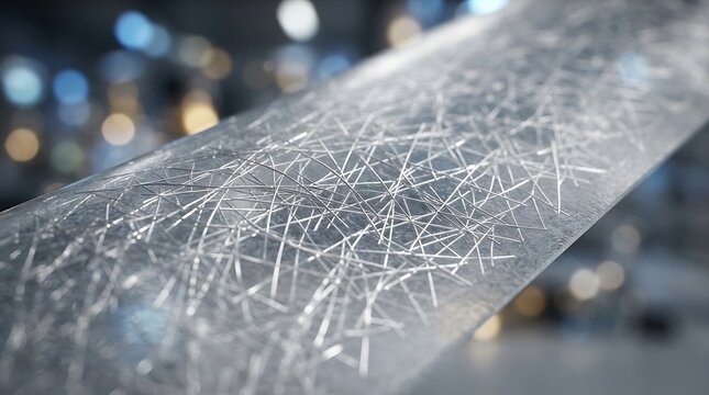 Abstract macro close up of fiber glass strands embedded in transparent resin material with depth of field and bokeh background