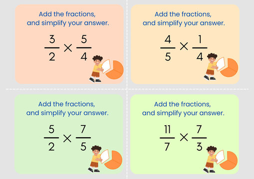 Multiplying Fractions  Cards Math Worksheet 