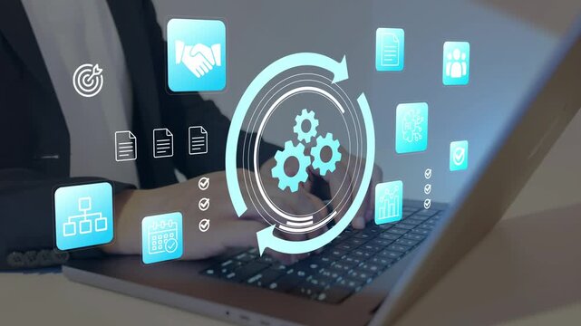 Digital automation system and AI workflow optimization, Concept of process management, operational efficiency, business technology, and digital transformation strategy
