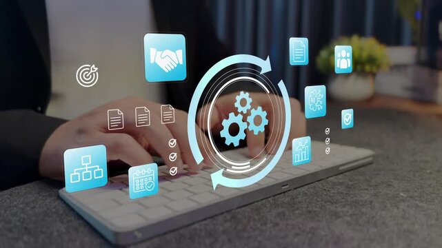 Digital automation system and AI workflow optimization, Concept of process management, operational efficiency, business technology, and digital transformation strategy