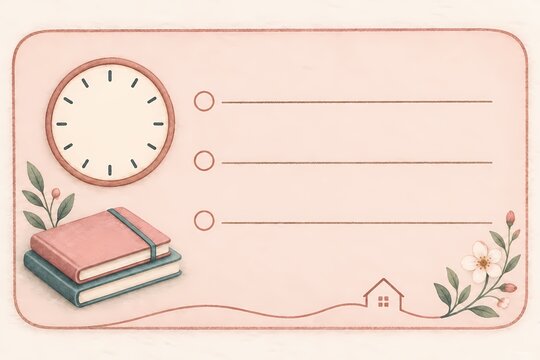 Family Checklist with Blank Clock Face and Floral Border