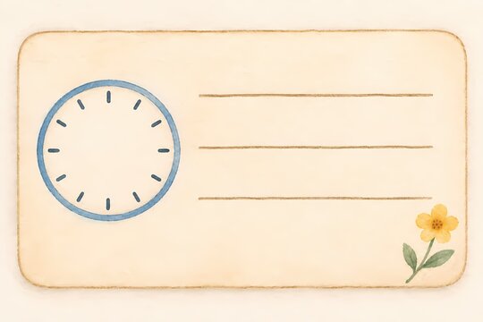 Daily Routine Memo Card with Blank Clock Face and Flower