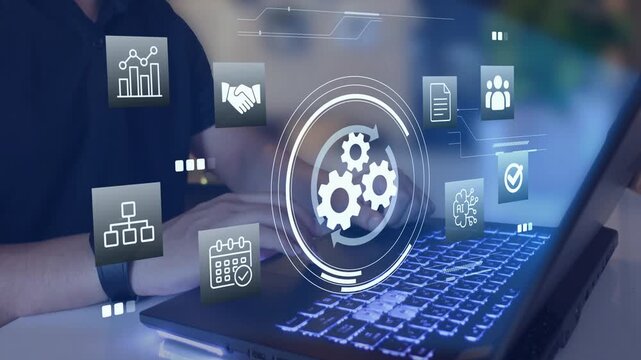 Digital automation system and AI workflow optimization, Concept of process management, operational efficiency, business technology, and digital transformation strategy