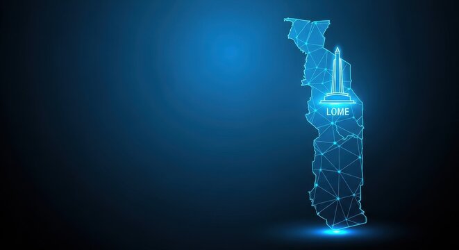 Digital Map of Togo Featuring Lome, Highlighted with Futuristic Network Connections
