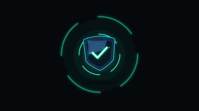 digital security shield with checkmark icon animated loop, cybersecurity protection concept, technology safety and data privacy