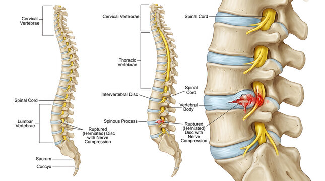 Herniated Disc and Nerve Compression Spine Medical Illustration