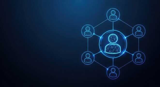 Digital Network Connecting People Icons in a Futuristic Blue Glow