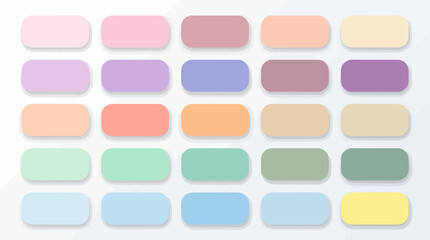 Fototapeta premium Set of twenty five rounded rectangular pastel color swatches for design projects.