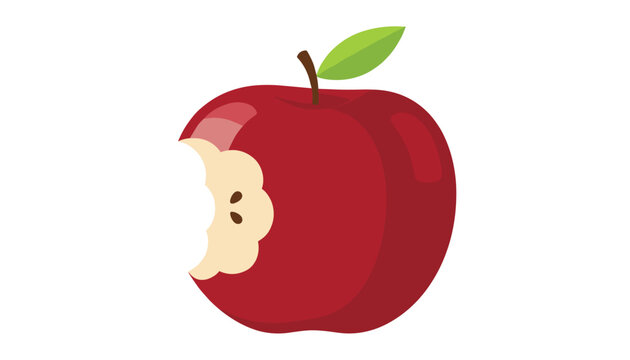 Fresh red apple with bite mark showing white core and seeds inside isolated on plain white background.