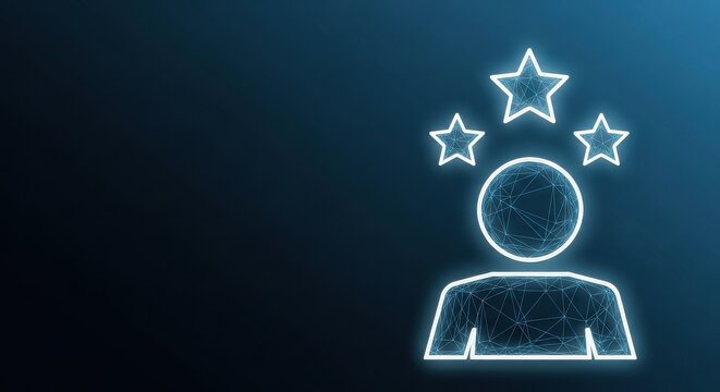 Glowing Human Profile Silhouette with Stars Representing Success and Recognition