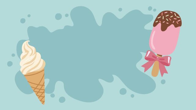 cute ice cream hand drawn frame animation for summer dessert and summer time background