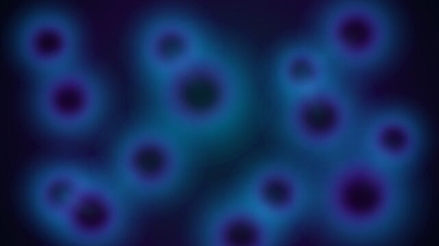 Abstract microscopic cell structure background featuring glowing blue circles and dark blurred microbiology spheres