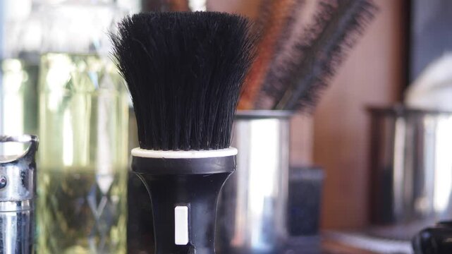 Elements of a grooming setup with tools neatly arranged on a counter