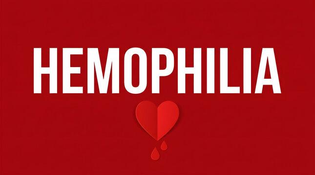 Hemophilia awareness red background with heart and blood drops