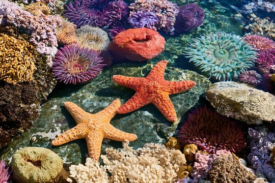 Starfish Sea Anemones Tidal Pool Marine Biodiversity Coral Reef Background Ocean Conservation Concept
