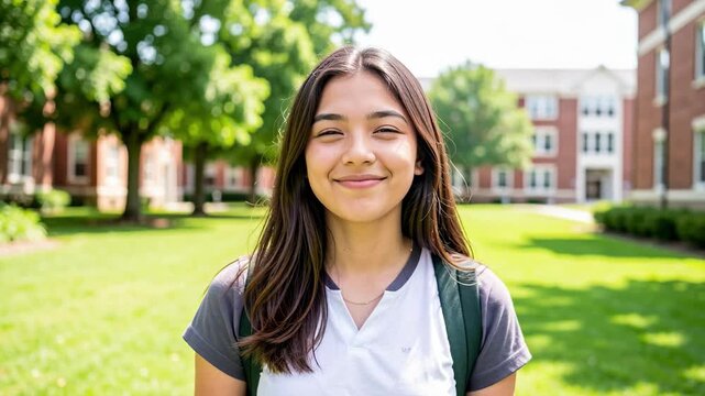Smiling College Student on Sunny Campus.