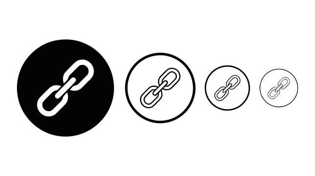Vector illustration of link chain icon set, connection and hyperlink symbols in circular frames on a transparent background