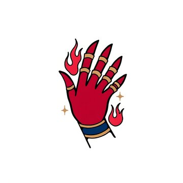 Fiery devil hand with glowing flames illustration