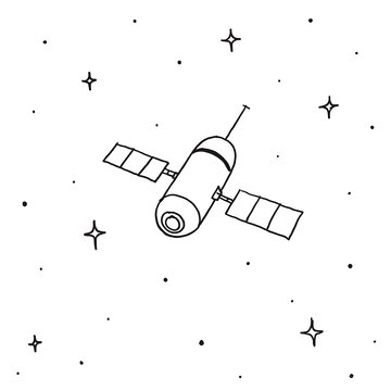 Space shuttle illustration in starry space background