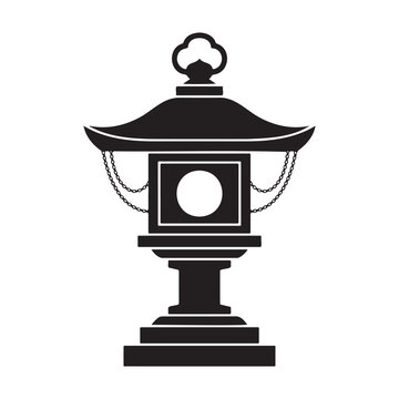Traditional japanese stone style garden lantern silhouette with silhouette