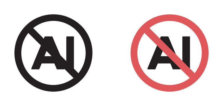 AI, no artificial intelligence sign icon set, prohibition symbols, restricted technology, privacy, digital safety, warning, vector illustration