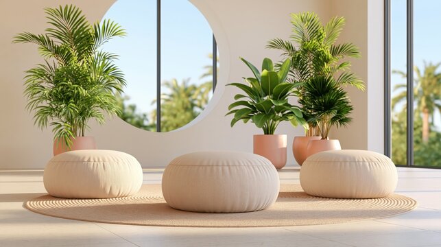 Lush potted plants create a serene atmosphere in a bright, modern living space.