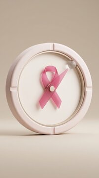 Pink ribbon in a clock symbolizing breast cancer awareness and early detection