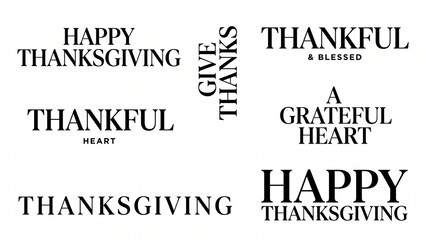 Fototapeta premium Thanksgiving typography arrangements with varied text layouts and serif fonts