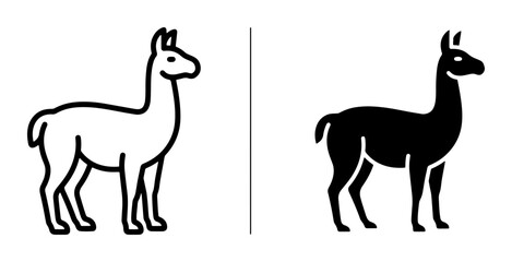 Llama Icon Set, Outline and Silhouette, South American Camelid Graphics, Minimalist Animal Vector Art, White and Black Mammal Symbols © Sahadad