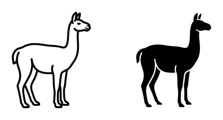 Llama Icon Set, White and Black Vector Graphics, South American Camelid Silhouette, Simple Outline Art for Animal Themes © Sahadad