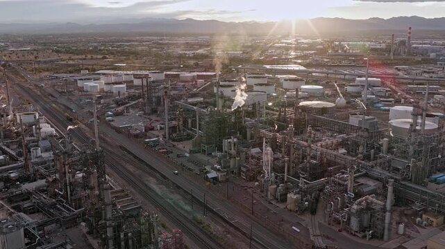 Refinery oil industrial area drone video Denver, Colorado 4K